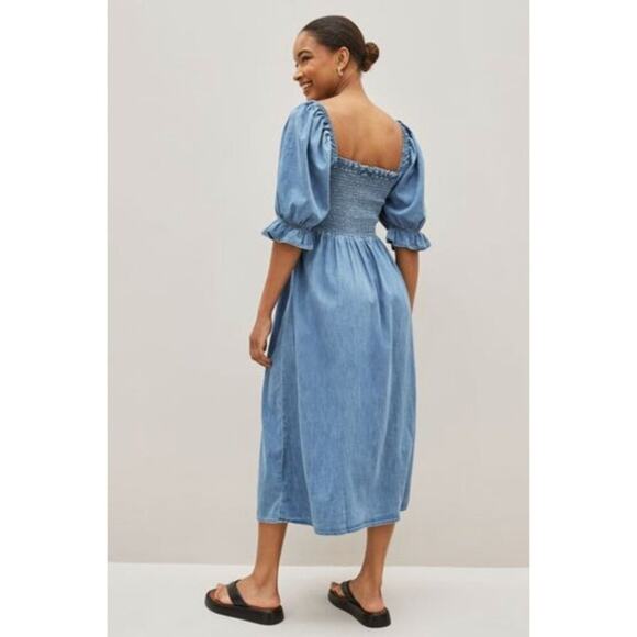 GAP Puff Sleeve Square Neck Denim Midi Dress Women's XXL Medium Wash New with Ta - Picture 3 of 8